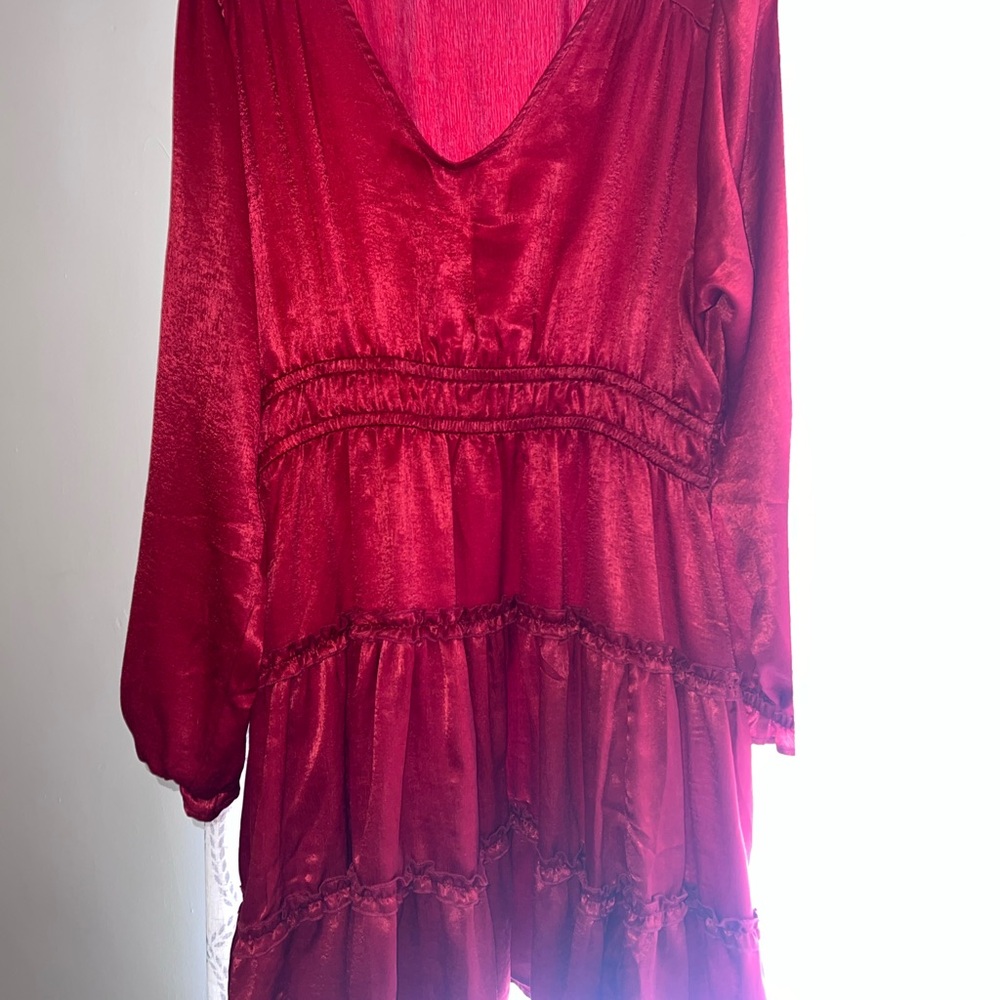 Maurices Red Ruffled Long Sleeve Sleeve Dress